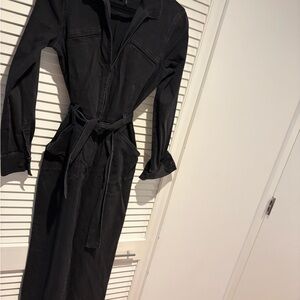 Paige black denim jumpsuit with belt/zip up